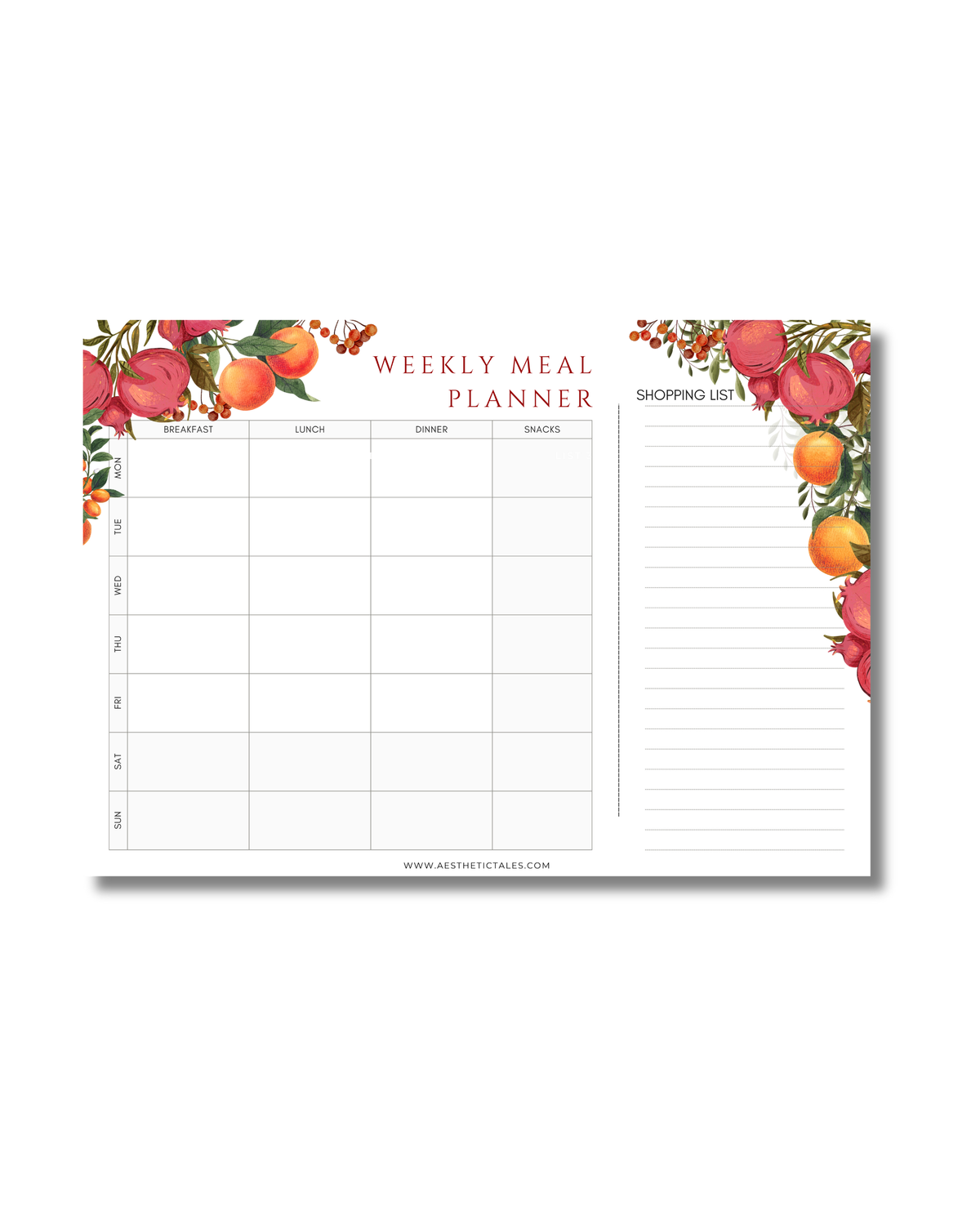 Meal Planner + Shopping List Planner